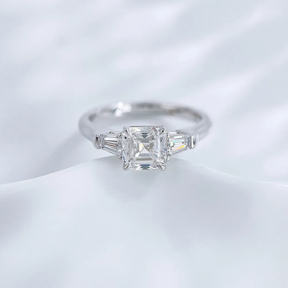 1.3 ct Four-Prong Princess-Cut Lab-Grown Diamond Three-Stone Ring in 18K White Gold