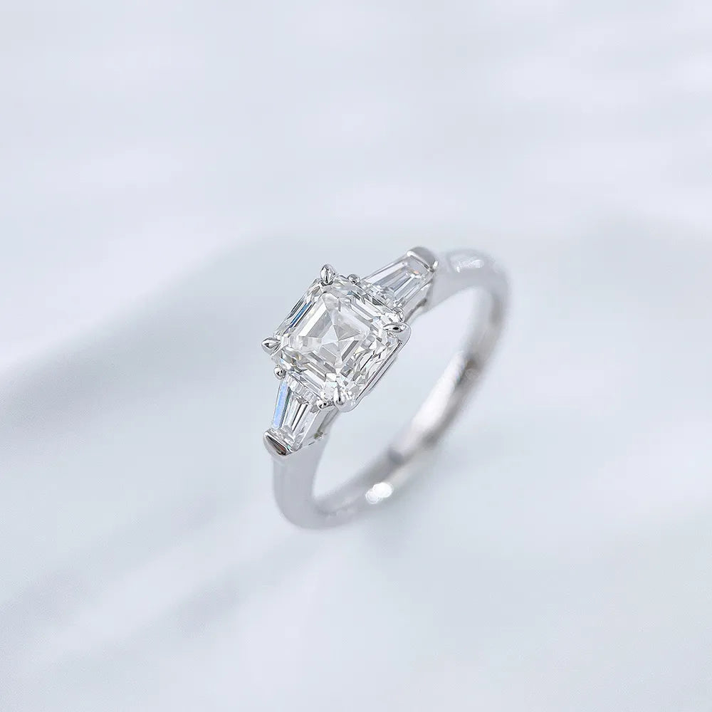 1.3 ct Four-Prong Princess-Cut Lab-Grown Diamond Three-Stone Ring in 18K White Gold