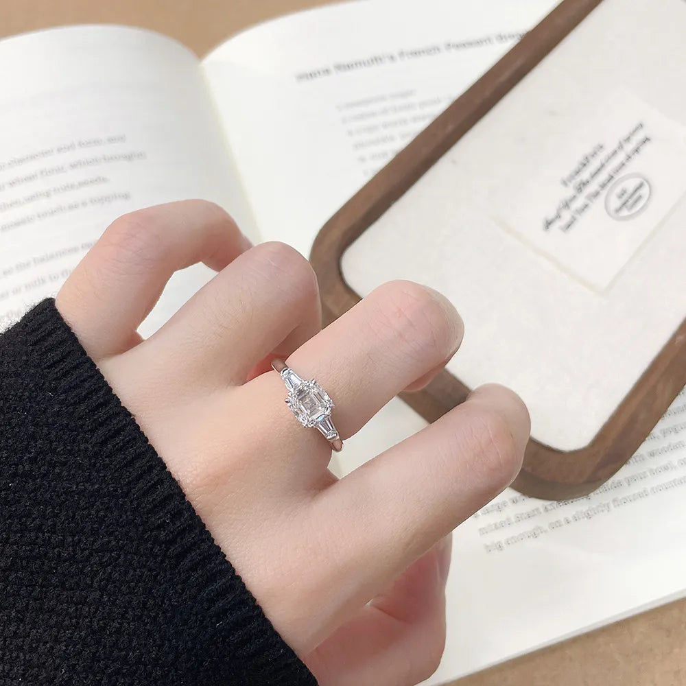1.3 ct Four-Prong Princess-Cut Lab-Grown Diamond Three-Stone Ring in 18K White Gold