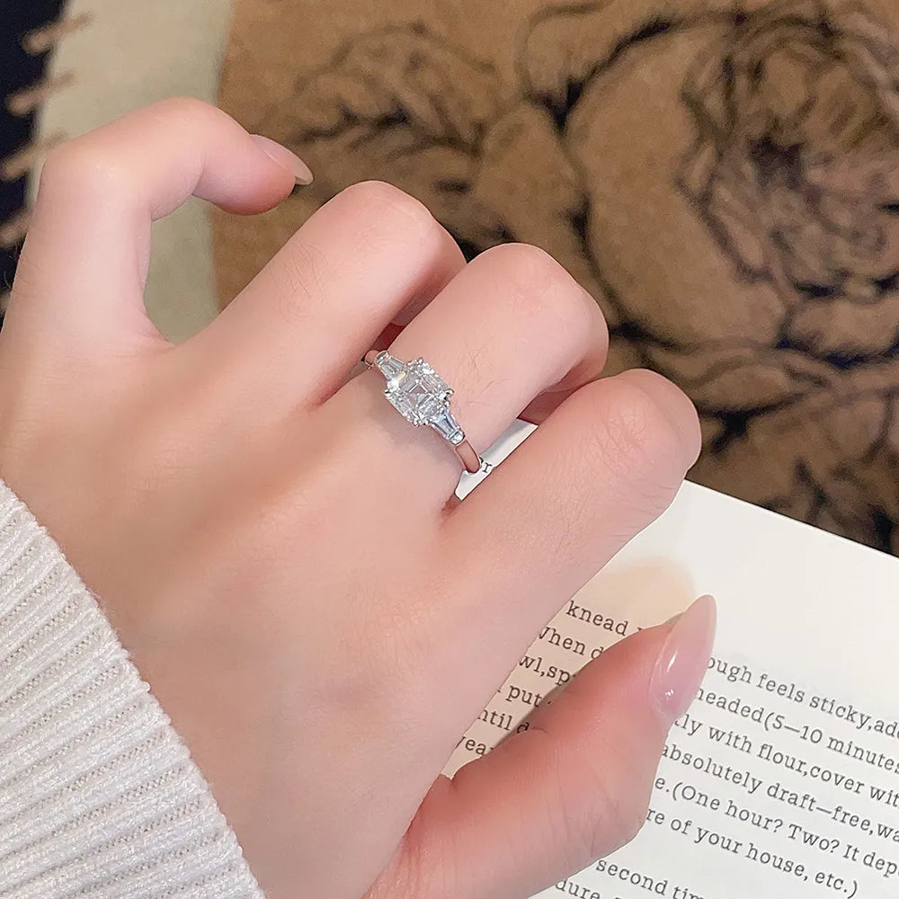 1.3 ct Four-Prong Princess-Cut Lab-Grown Diamond Three-Stone Ring in 18K White Gold