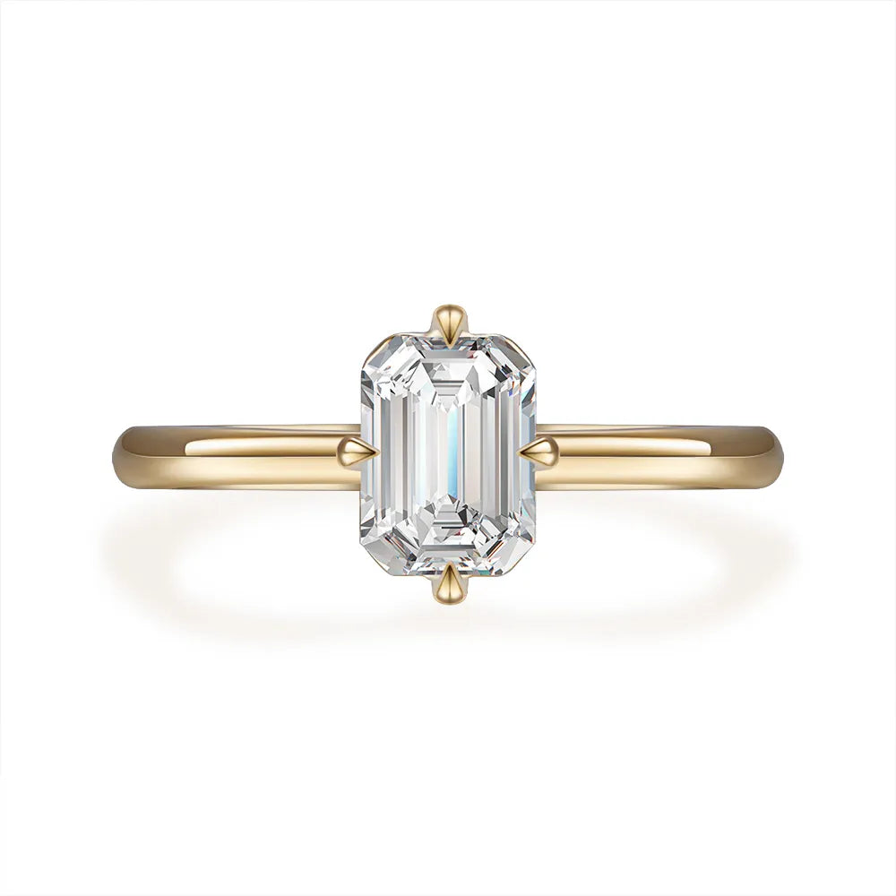 1.06 ct Crown Four-Prong Emerald-Cut Lab-Grown Diamond Ring in 18K Yellow Gold