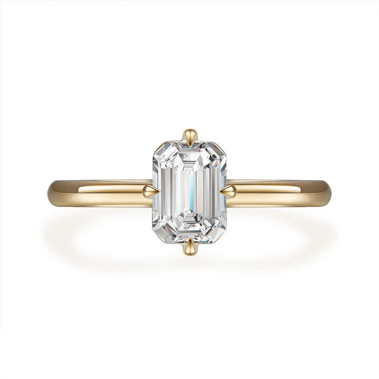 1.06 ct Crown Four-Prong Emerald-Cut Lab-Grown Diamond Ring in 18K Yellow Gold