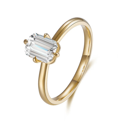 1.06 ct Crown Four-Prong Emerald-Cut Lab-Grown Diamond Ring in 18K Yellow Gold