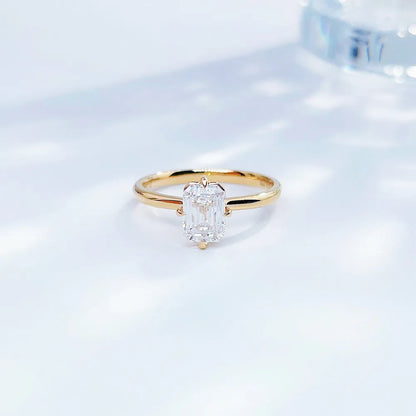 1.06 ct Crown Four-Prong Emerald-Cut Lab-Grown Diamond Ring in 18K Yellow Gold