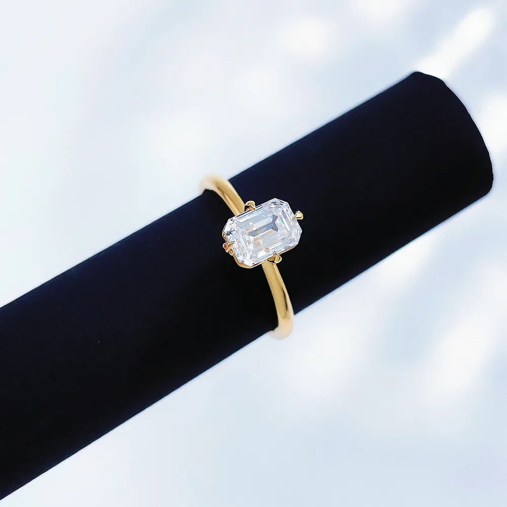 1.06 ct Crown Four-Prong Emerald-Cut Lab-Grown Diamond Ring in 18K Yellow Gold