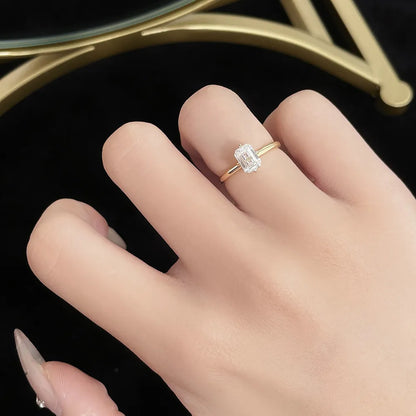 1.06 ct Crown Four-Prong Emerald-Cut Lab-Grown Diamond Ring in 18K Yellow Gold
