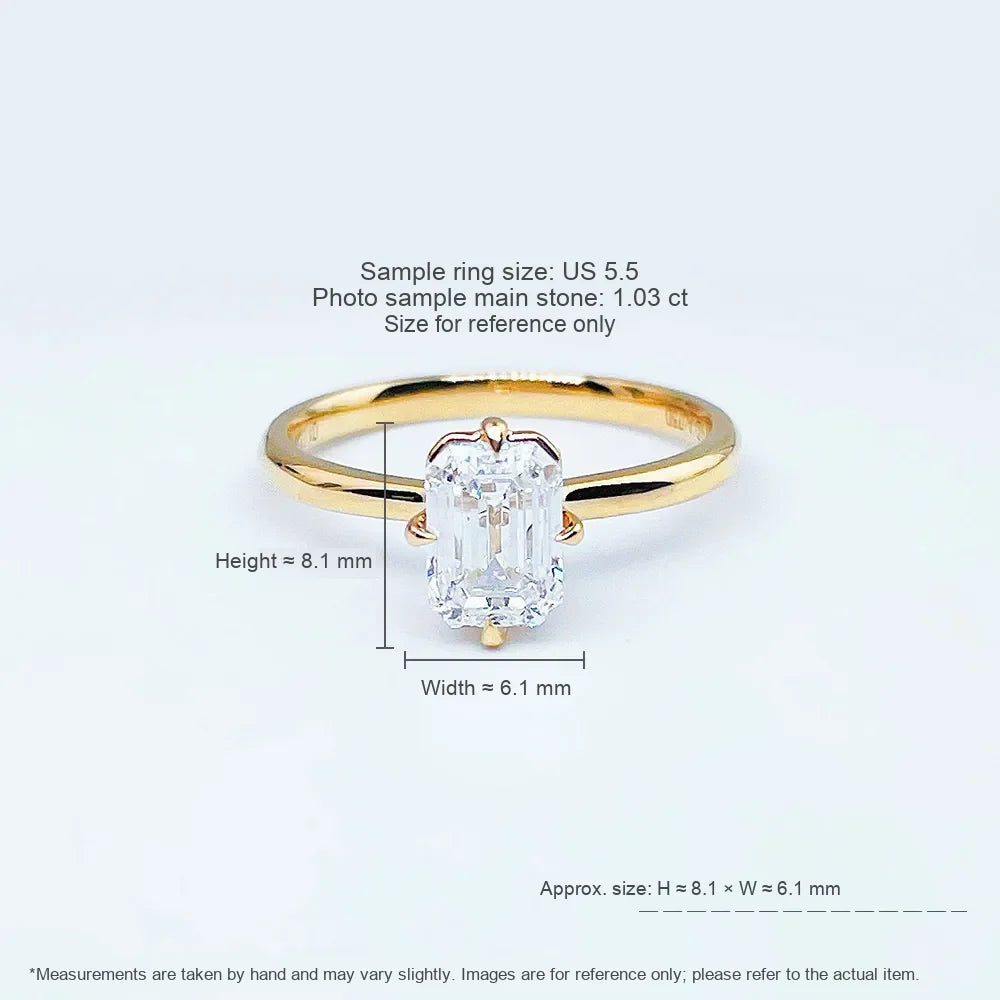 1.06 ct Crown Four-Prong Emerald-Cut Lab-Grown Diamond Ring in 18K Yellow Gold