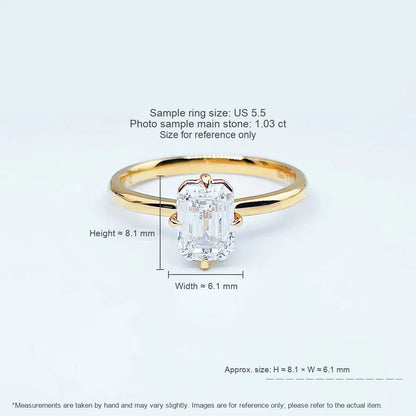 1.06 ct Crown Four-Prong Emerald-Cut Lab-Grown Diamond Ring in 18K Yellow Gold