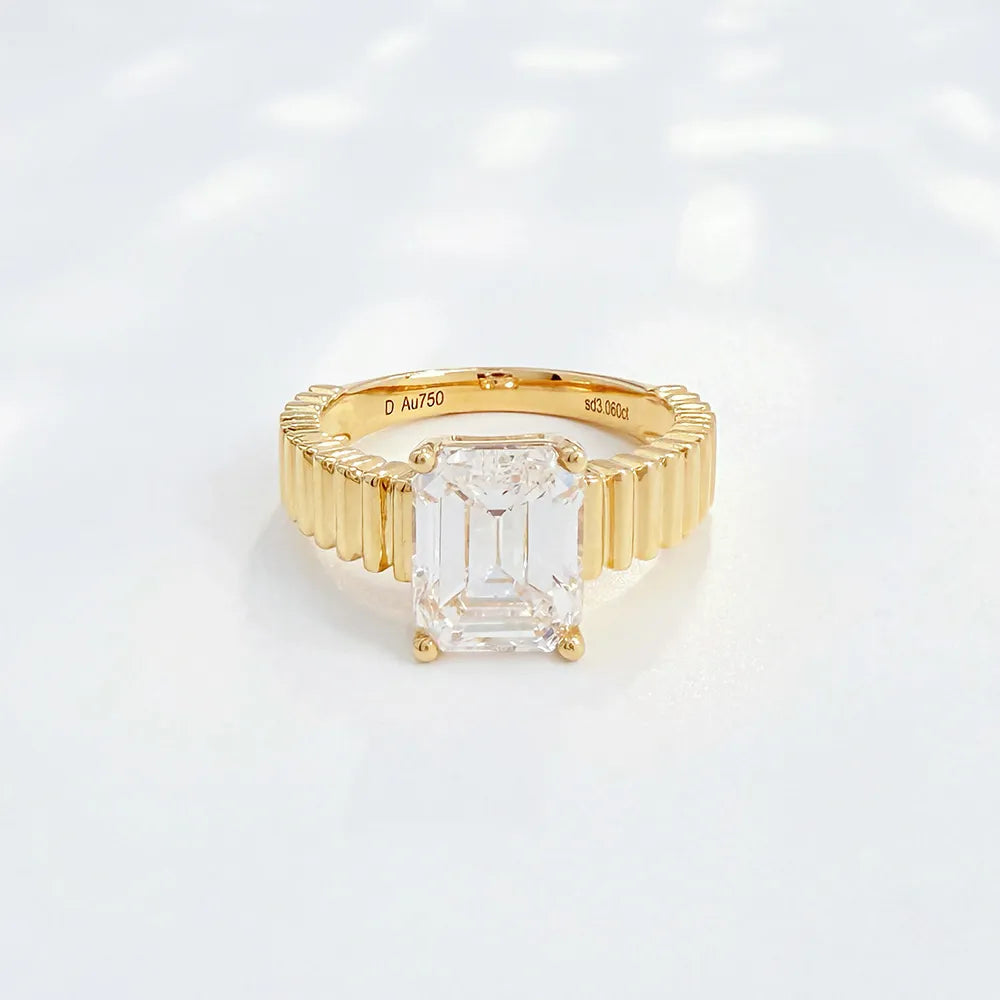 3.07 ct Minimalist Emerald-Cut Lab-Grown Diamond Ring in 18K Yellow Gold – APYFR0074-Y