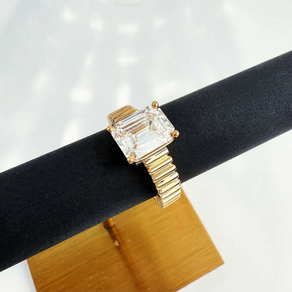 3.07 ct Minimalist Emerald-Cut Lab-Grown Diamond Ring in 18K Yellow Gold – APYFR0074-Y