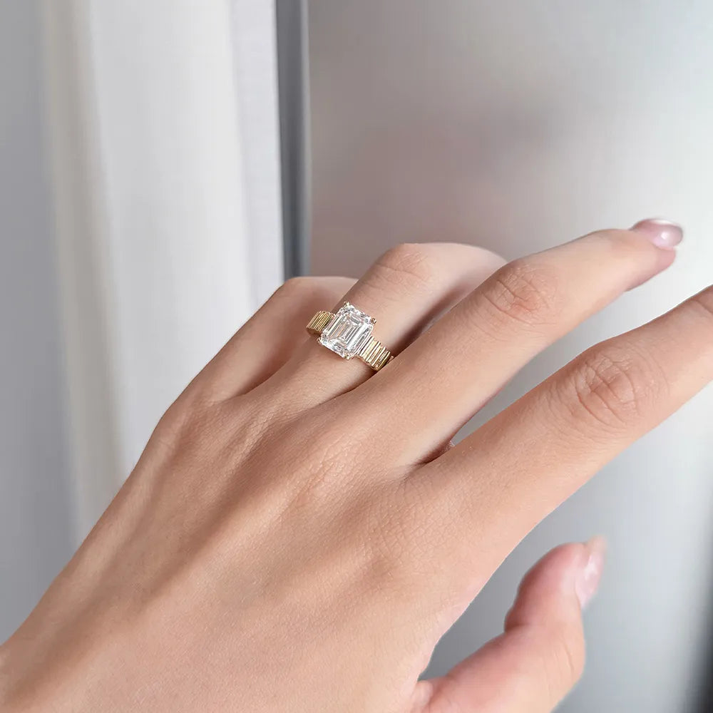3.07 ct Minimalist Emerald-Cut Lab-Grown Diamond Ring in 18K Yellow Gold – APYFR0074-Y