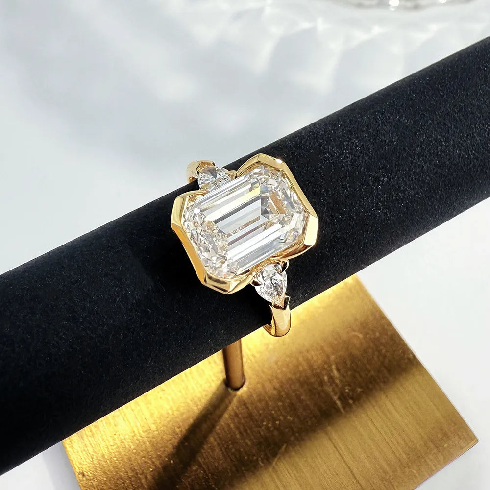 2.14 ct Minimalist Emerald-Cut Lab-Grown Diamond Ring in 18K Yellow Gold – APYFR0075-Y