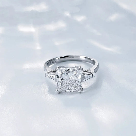 3.01 ct Minimalist Princess-Cut Lab-Grown Diamond Three-Stone Ring in 18K White Gold