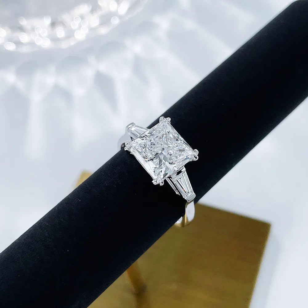3.01 ct Minimalist Princess-Cut Lab-Grown Diamond Three-Stone Ring in 18K White Gold