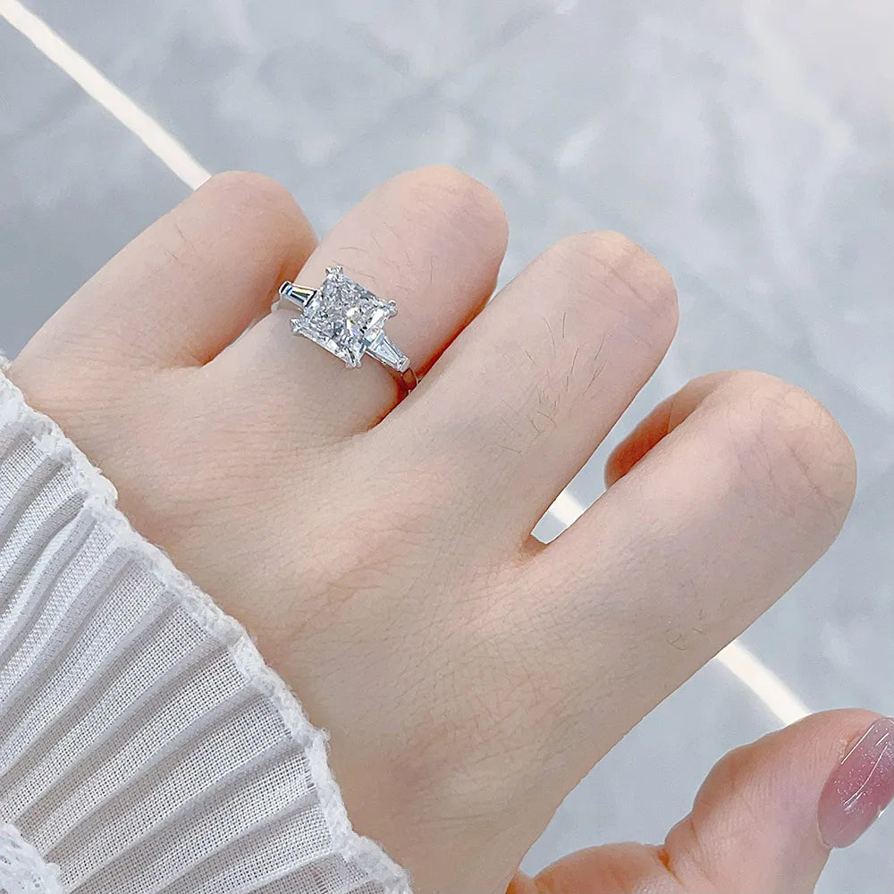 3.01 ct Minimalist Princess-Cut Lab-Grown Diamond Three-Stone Ring in 18K White Gold