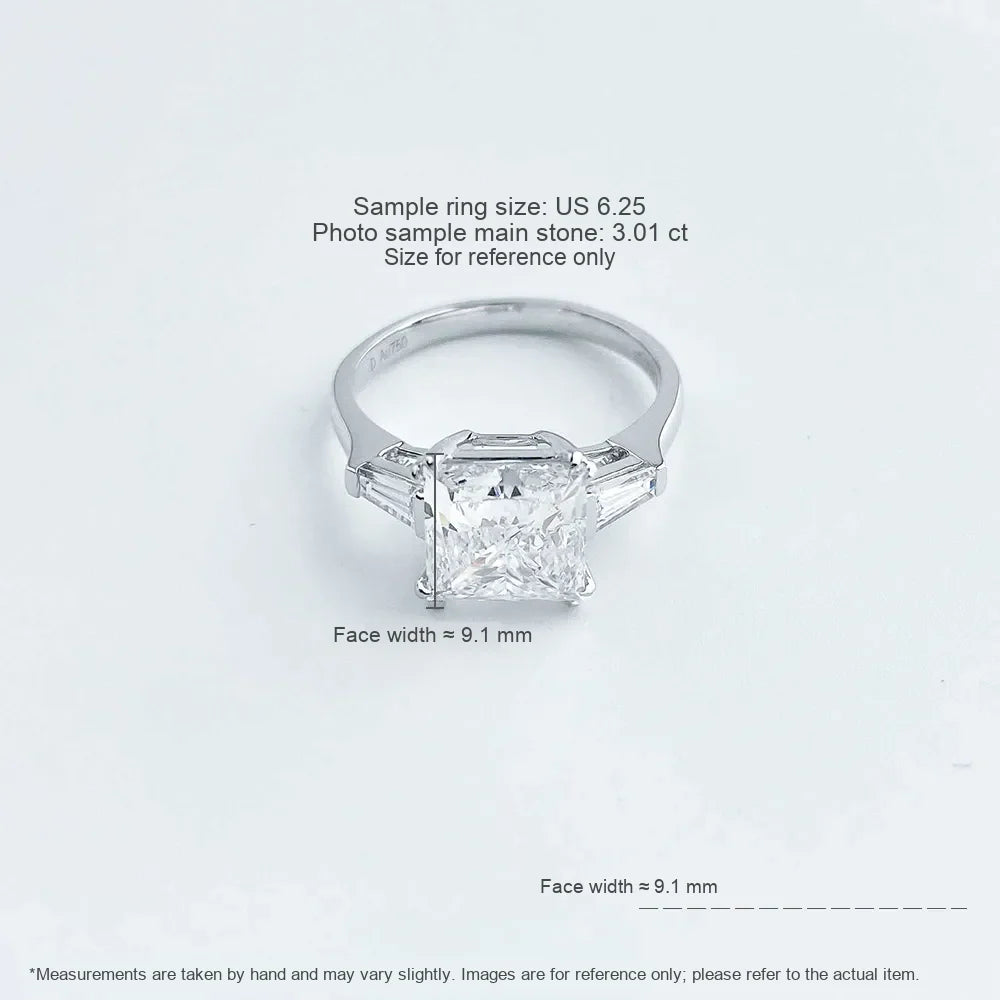 3.01 ct Minimalist Princess-Cut Lab-Grown Diamond Three-Stone Ring in 18K White Gold