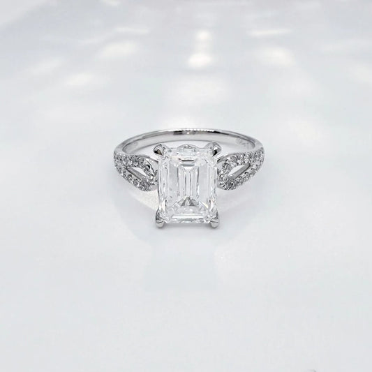 3.03 ct Minimalist Four-Prong Emerald-Cut Lab-Grown Diamond Ring in PT950 Platinum – APYFR0080-PT