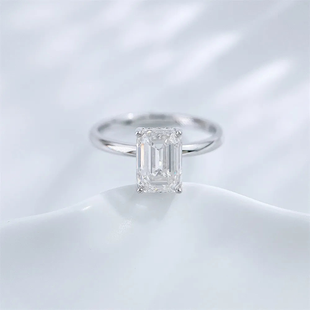 2.61 ct Minimalist Four-Prong Emerald-Cut Lab-Grown Diamond Ring in 18K White Gold