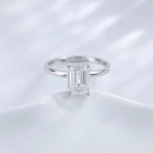 2.61 ct Minimalist Four-Prong Emerald-Cut Lab-Grown Diamond Ring in 18K White Gold