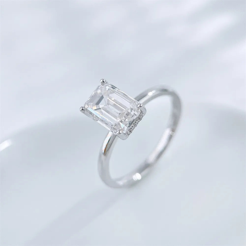 2.61 ct Minimalist Four-Prong Emerald-Cut Lab-Grown Diamond Ring in 18K White Gold