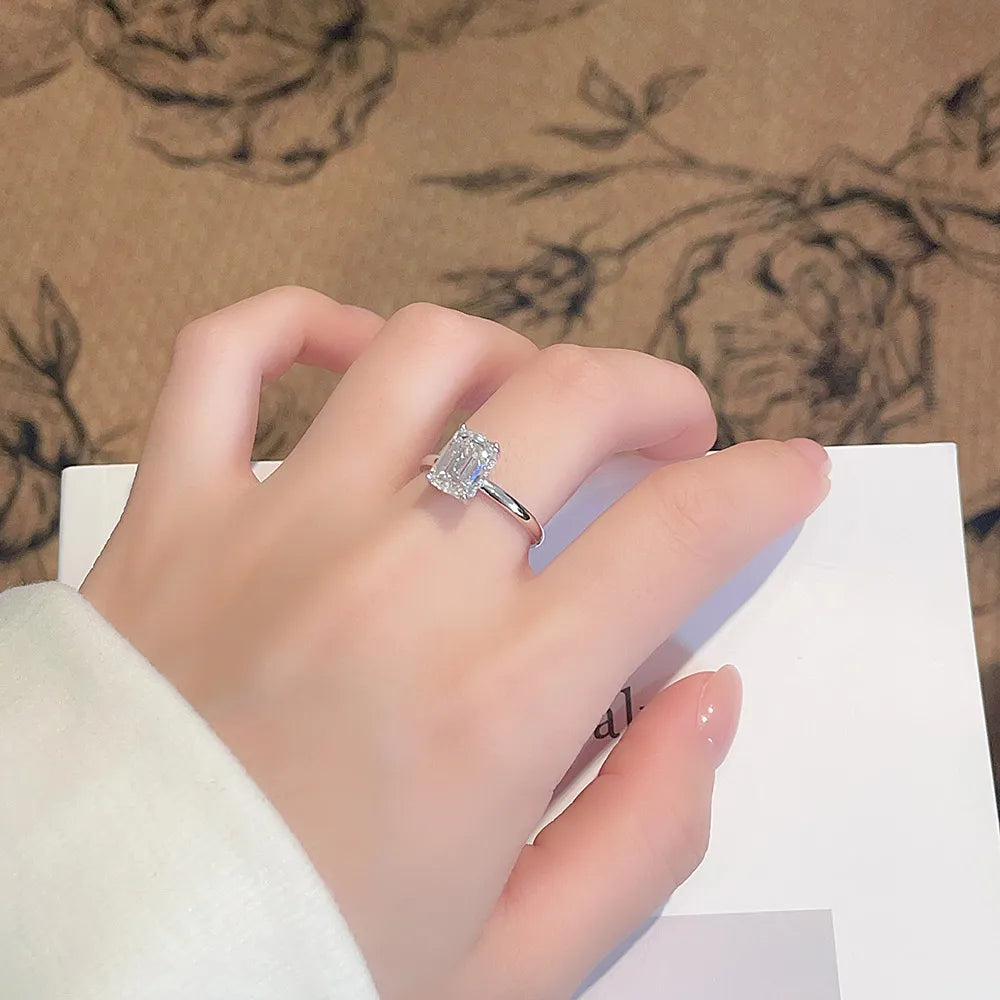 2.61 ct Minimalist Four-Prong Emerald-Cut Lab-Grown Diamond Ring in 18K White Gold