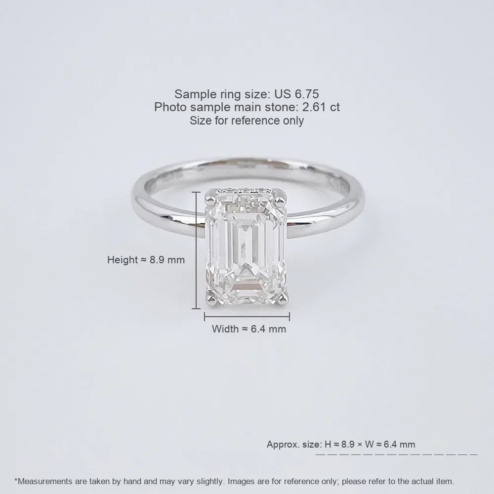 2.61 ct Minimalist Four-Prong Emerald-Cut Lab-Grown Diamond Ring in 18K White Gold