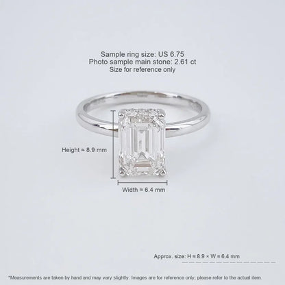 2.61 ct Minimalist Four-Prong Emerald-Cut Lab-Grown Diamond Ring in 18K White Gold
