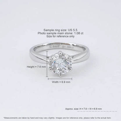 1.04 ct Celestial Six-Prong Round-Cut Lab-Grown Diamond Ring in 925 Sterling Silver
