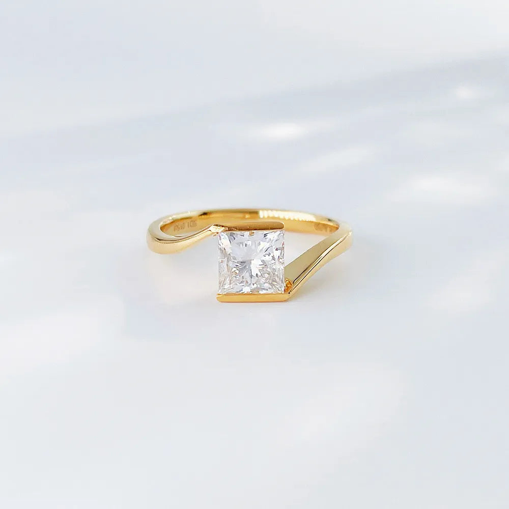 1.01 ct Minimalist Princess-Cut Lab-Grown Diamond Ring in 18K Yellow Gold – APYFR0107-Y