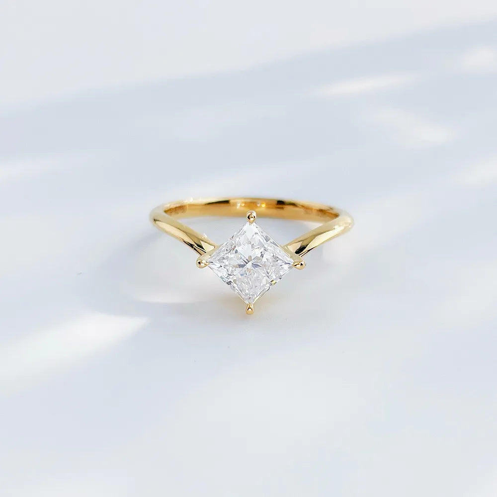 1.03 ct Geometric Four-Prong Princess-Cut Lab-Grown Diamond Ring in 18K Yellow Gold