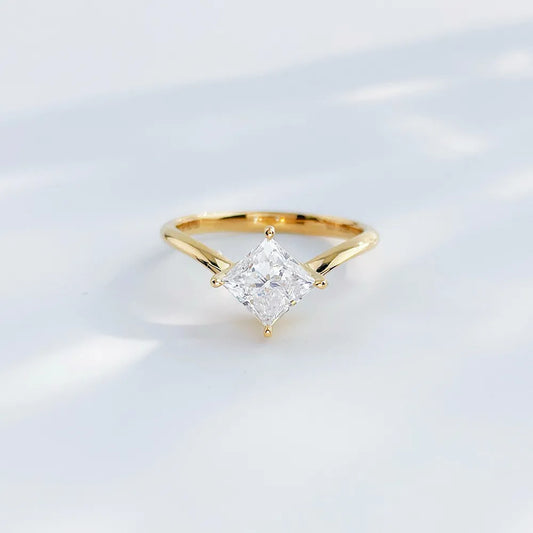 1.03 ct Geometric Four-Prong Princess-Cut Lab-Grown Diamond Ring in 18K Yellow Gold