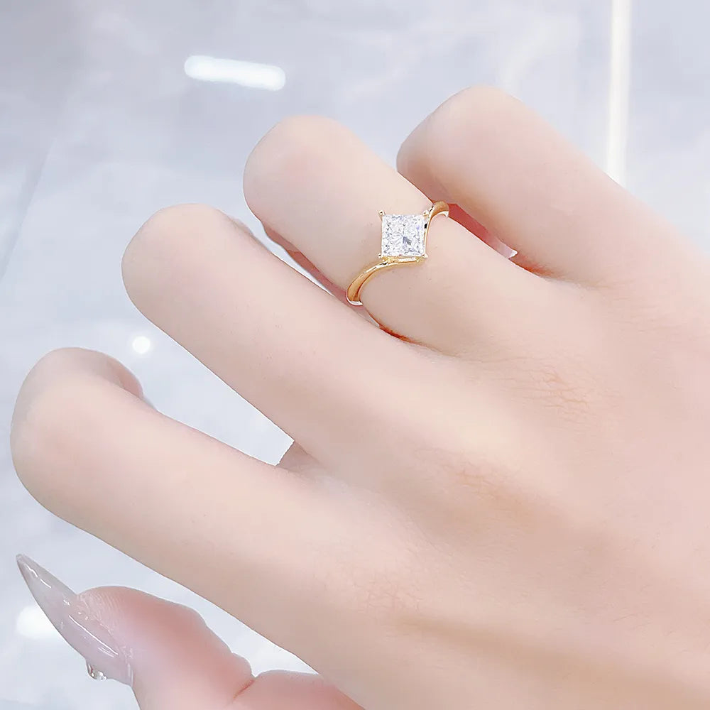 1.03 ct Geometric Four-Prong Princess-Cut Lab-Grown Diamond Ring in 18K Yellow Gold
