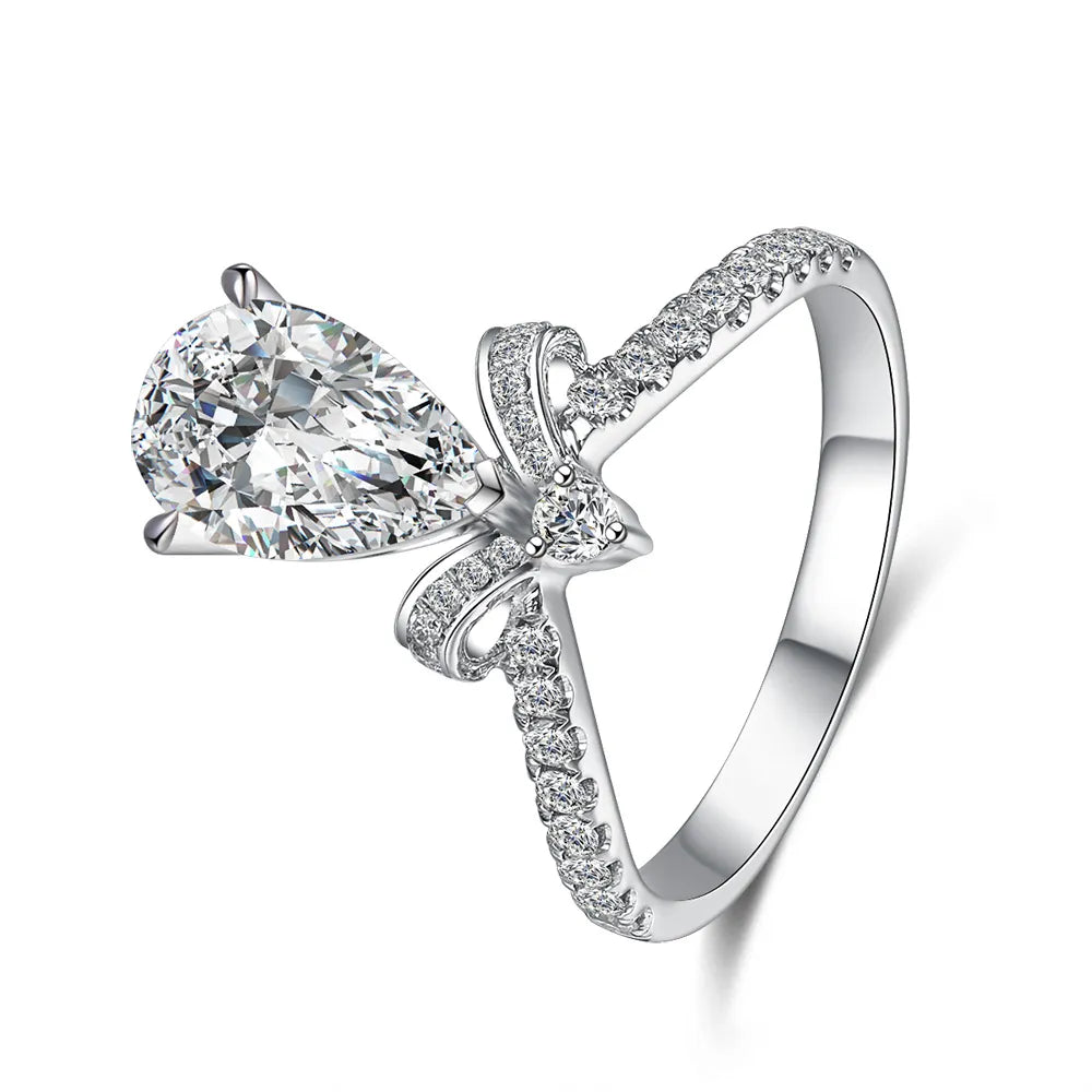 2.11 ct Butterfly Three-Prong Pear-Cut Lab-Grown Diamond Ring in PT950 Platinum