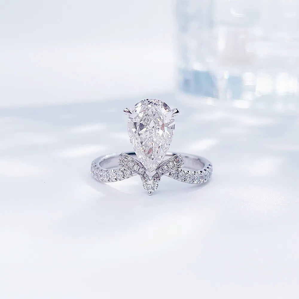 2.11 ct Butterfly Three-Prong Pear-Cut Lab-Grown Diamond Ring in PT950 Platinum