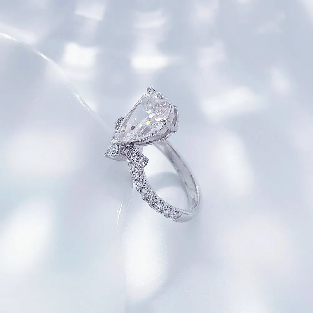 2.11 ct Butterfly Three-Prong Pear-Cut Lab-Grown Diamond Ring in PT950 Platinum