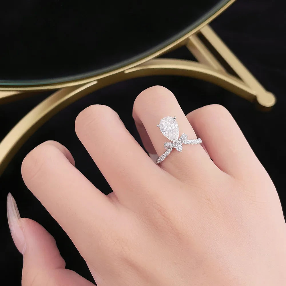 2.11 ct Butterfly Three-Prong Pear-Cut Lab-Grown Diamond Ring in PT950 Platinum