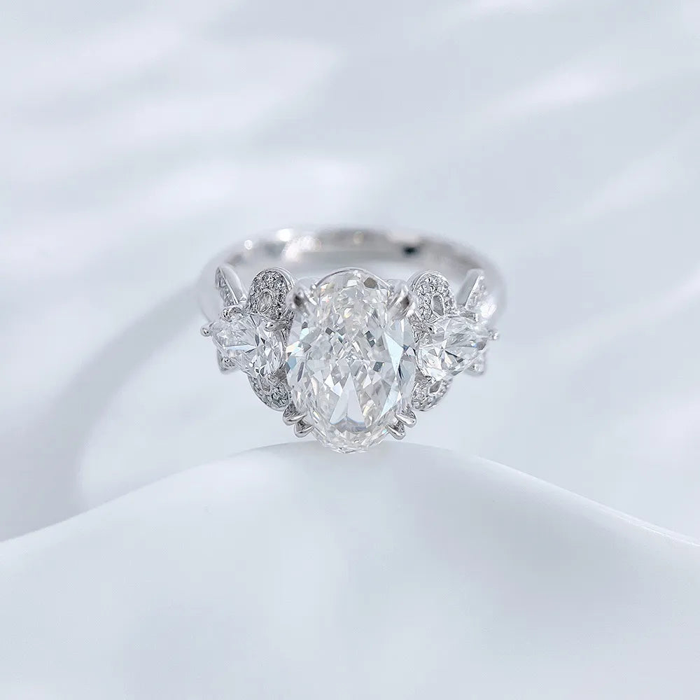 3.26 ct Celestial Oval-Cut Lab-Grown Diamond Three-Stone Ring in PT950 Platinum