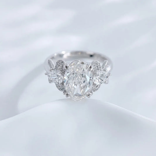 3.26 ct Celestial Oval-Cut Lab-Grown Diamond Three-Stone Ring in PT950 Platinum