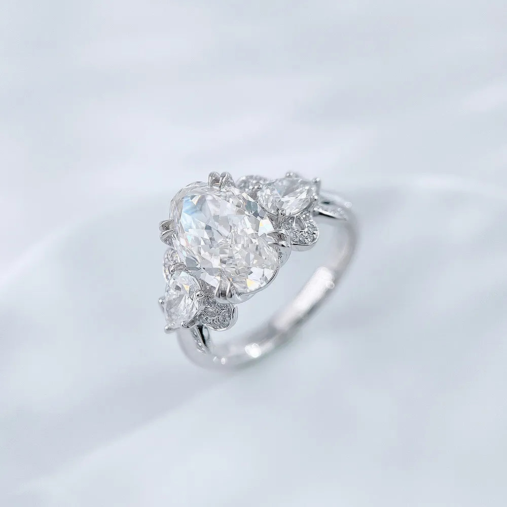 3.26 ct Celestial Oval-Cut Lab-Grown Diamond Three-Stone Ring in PT950 Platinum