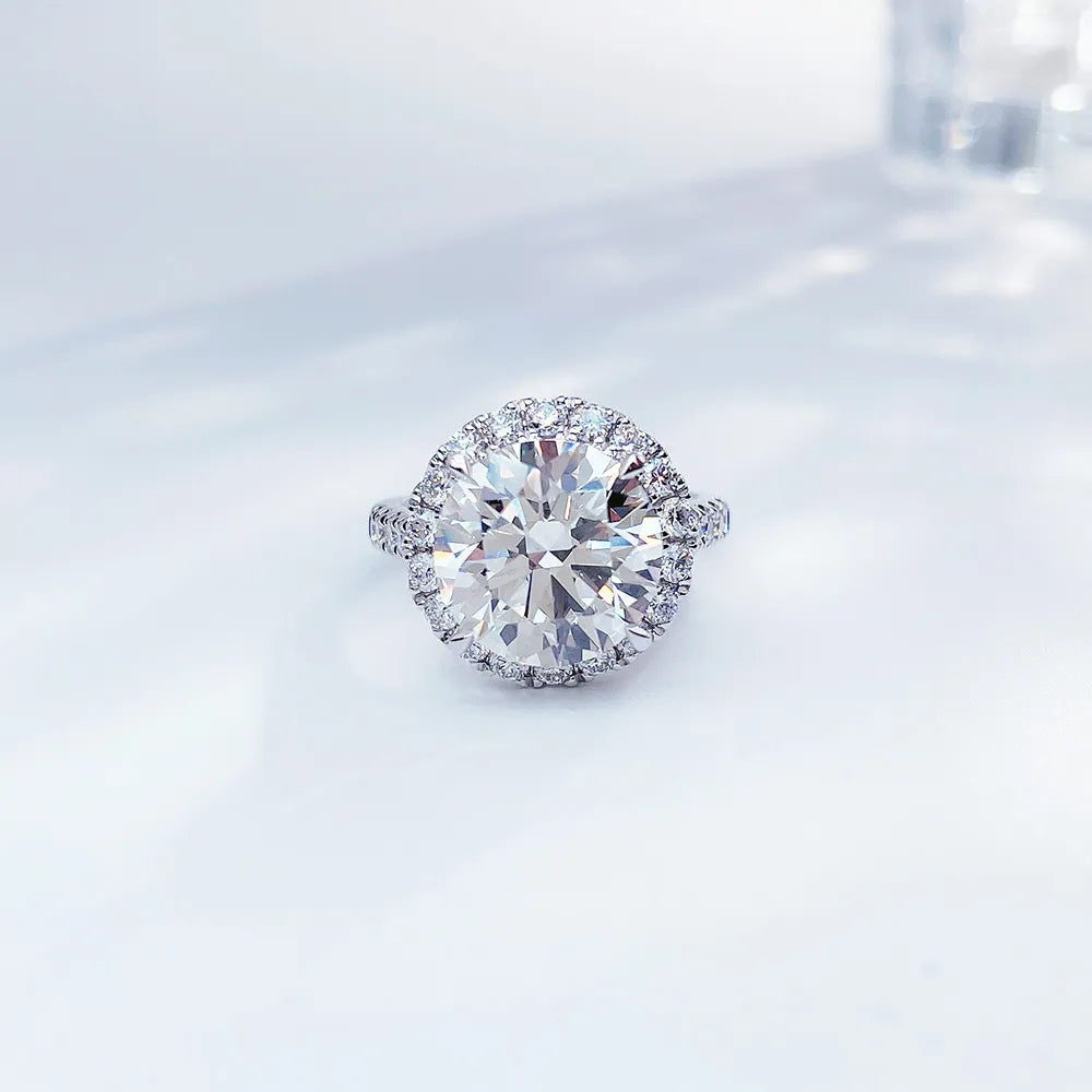 5.06 ct Statement Four-Prong Round-Cut Lab-Grown Diamond Halo Ring in PT950 Platinum