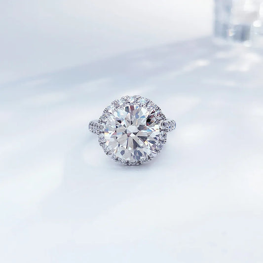 5.06 ct Statement Four-Prong Round-Cut Lab-Grown Diamond Halo Ring in PT950 Platinum