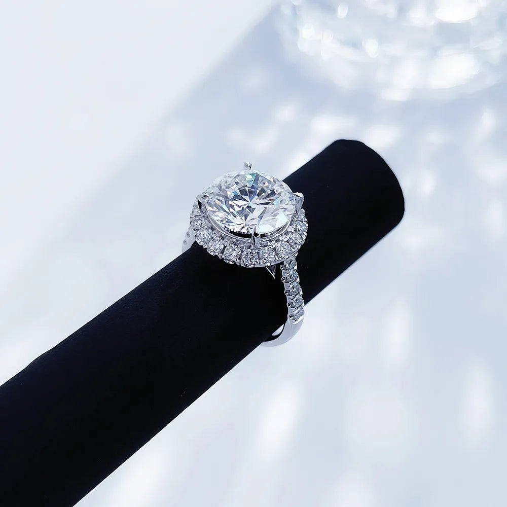 5.06 ct Statement Four-Prong Round-Cut Lab-Grown Diamond Halo Ring in PT950 Platinum