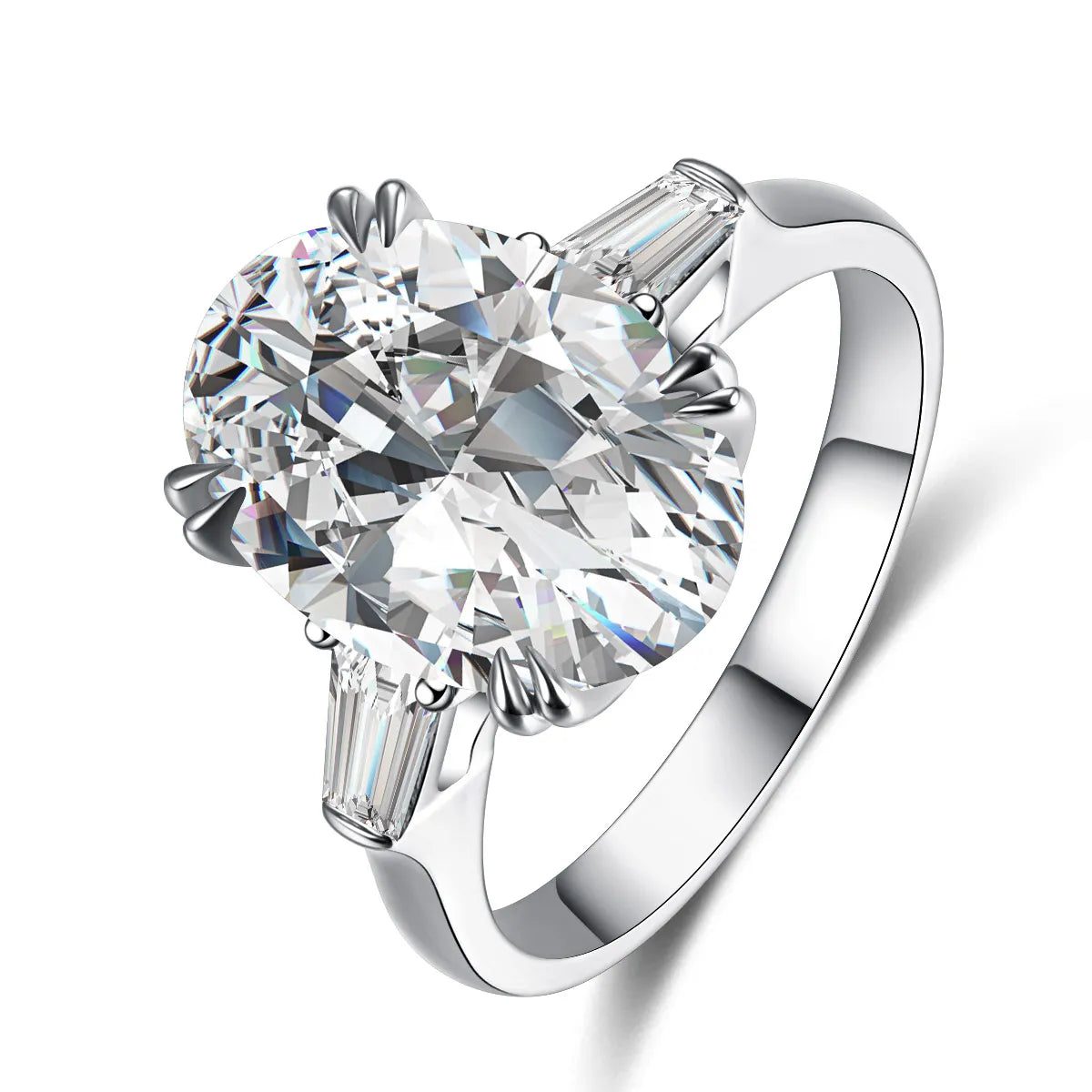 5.04 ct Oval-Cut Lab-Grown Diamond Three-Stone Ring in 18K White Gold – APYFR0143-W