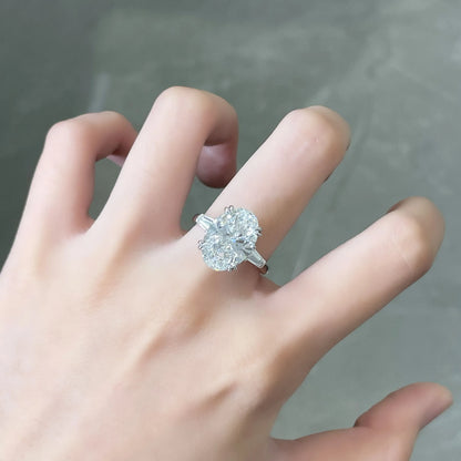 5.04 ct Oval-Cut Lab-Grown Diamond Three-Stone Ring in 18K White Gold – APYFR0143-W