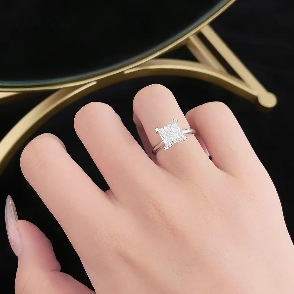 3.02 ct Minimalist Four-Prong Princess-Cut Lab-Grown Diamond Ring in PT950 Platinum – APYFR0146-PT