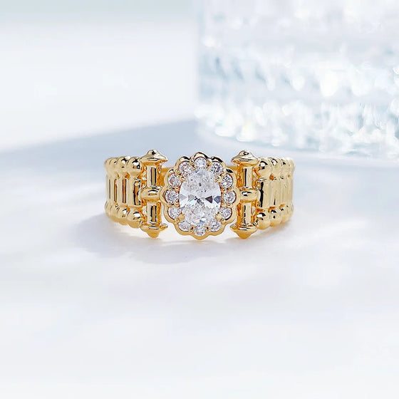0.38 ct Heart Four-Prong Oval-Cut Lab-Grown Diamond Ring in 18K Yellow Gold