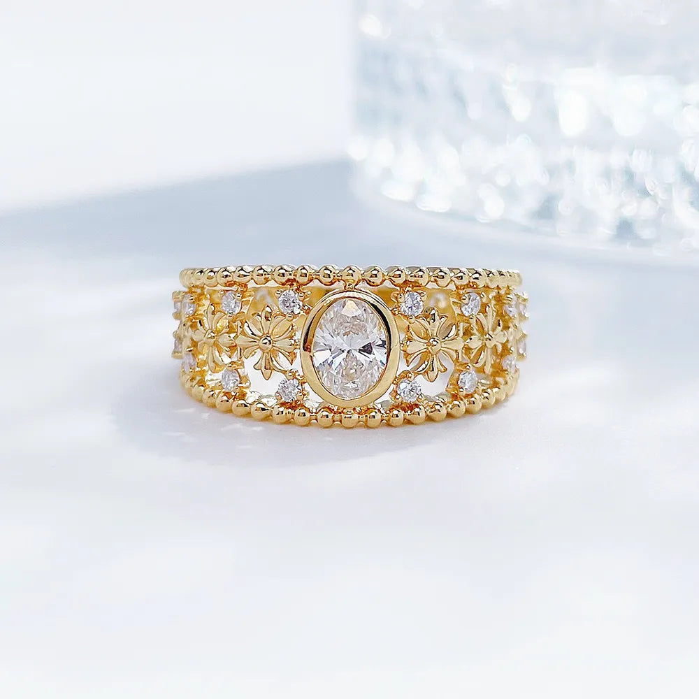 0.36 ct Floral Oval-Cut Lab-Grown Diamond Ring in 18K Yellow Gold