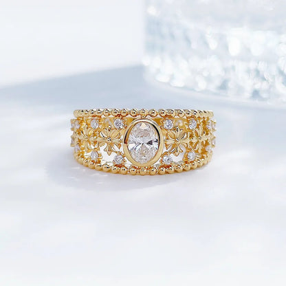 0.36 ct Floral Oval-Cut Lab-Grown Diamond Ring in 18K Yellow Gold
