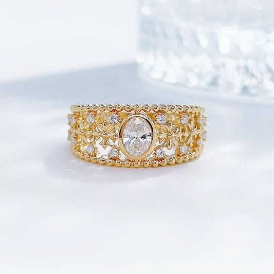 0.36 ct Floral Oval-Cut Lab-Grown Diamond Ring in 18K Yellow Gold