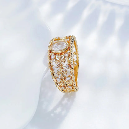 0.36 ct Floral Oval-Cut Lab-Grown Diamond Ring in 18K Yellow Gold